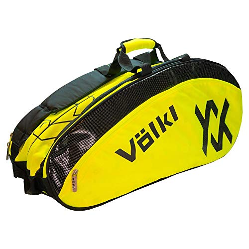 Volkl Tennis Combi Bag | Holds 6-9 Racquets | Shoe Pocket | Zippered Valuables Pocket | 32” L x 13” H x 11” W (Neon Yellow/Black)