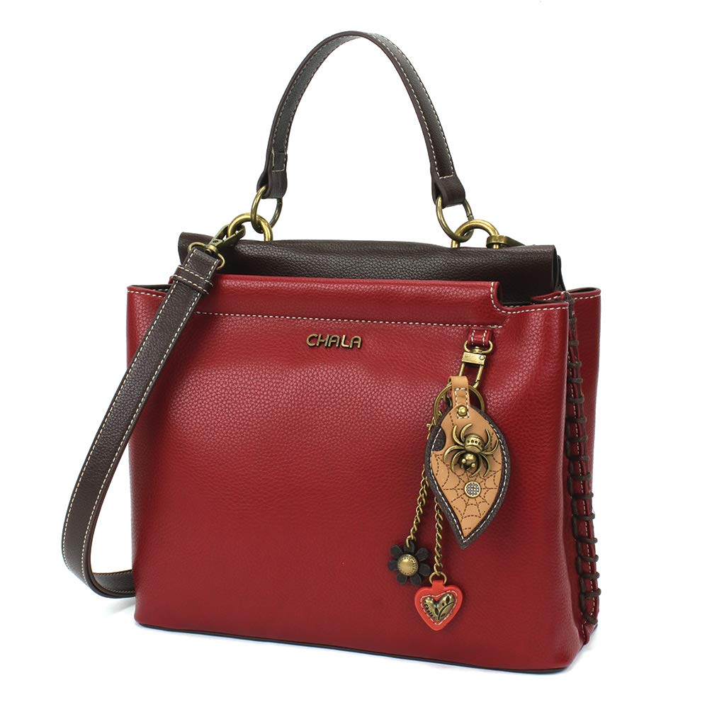 CHALA Charming Satchel with Adjustable Strap - Metal Spider - Burgundy