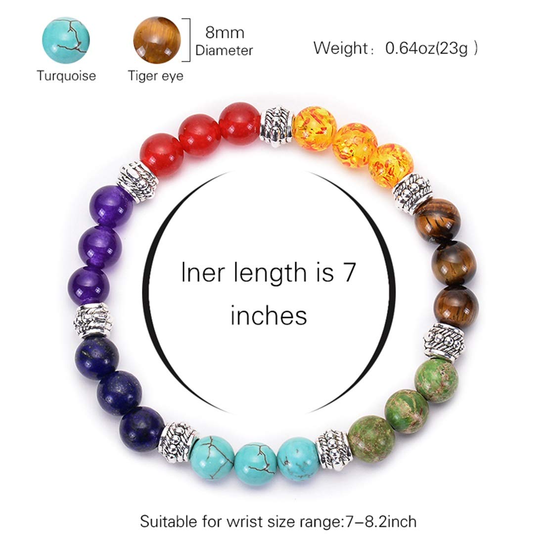 GelConnie 7 Chakra Bracelets Reiki Healing Crystal Stretch Bracelets Natural Gemstone Yoga Beads Bracelets Energy Balance Meditation Elastic Bracelets Anti Anxiety Relax Bangle for Women, Men