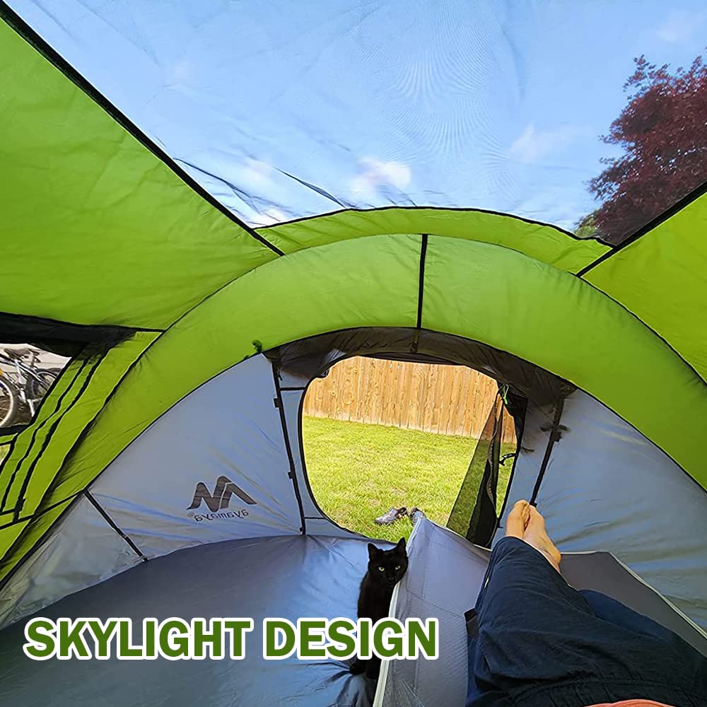 4 Person Pop Up Tents for Camping - AYAMAYA Waterproof Instant Family Tents with Skylight & Removable Rainfly, Upgraded Large Size with 2 Doors -Automatic Easy Setup Beach Tent with Poles