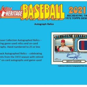 2021 Topps Heritage Baseball Factory Sealed Blaster Box 8 Packs of 9 Cards 72 Cards in All. CLASSIC 1972 VINTAGE TOPPS DESIGN Chase rookie cards of an Amazing Rookie Class such as Joe Adell, Alex Bohm, Casey Mize and Many More Blasters are my personal fav