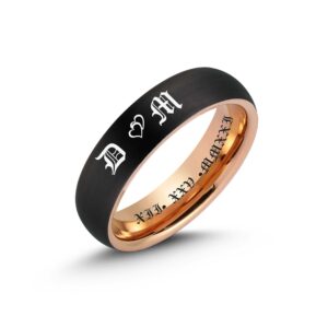 LerchPhi 6MM Tungsten Carbide Wedding Ring, Black Satin Finish and Rose Gold, Comfort Fit, Personalized Engraved Band for Anniversary