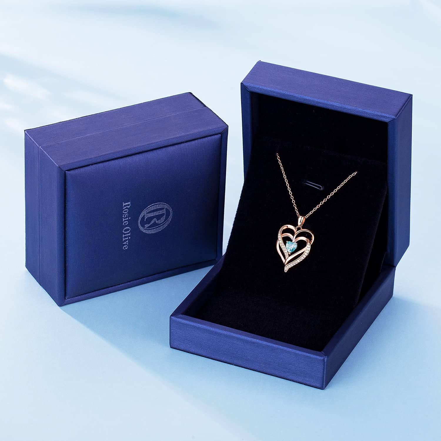 Love Heart Necklace for Women 925 Sterling Silver Gold Plated Birthstone Pendant Necklaces for Women with 5A Cubic Zirconia Valentine‘s Gift Birthday Gift for Mom Women Her (Z-Rose Gold-03-Mar)