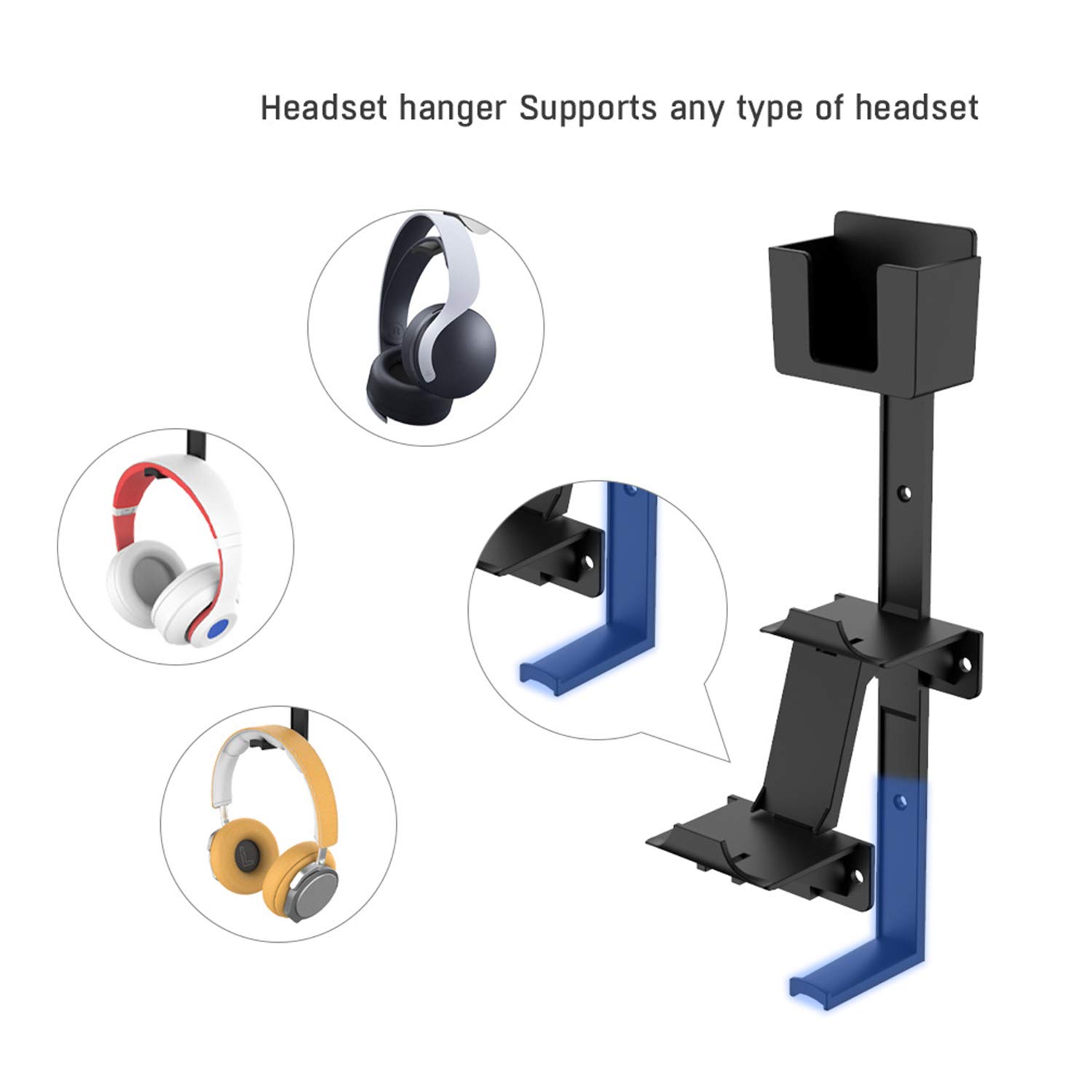 Mcbazel Controller and Headset Wall Mount Stand Holder with Screws Set and Screwdriver for PS5/ PS4/ Xbox Series X&S/Xbon One/NS Switch Pro and More