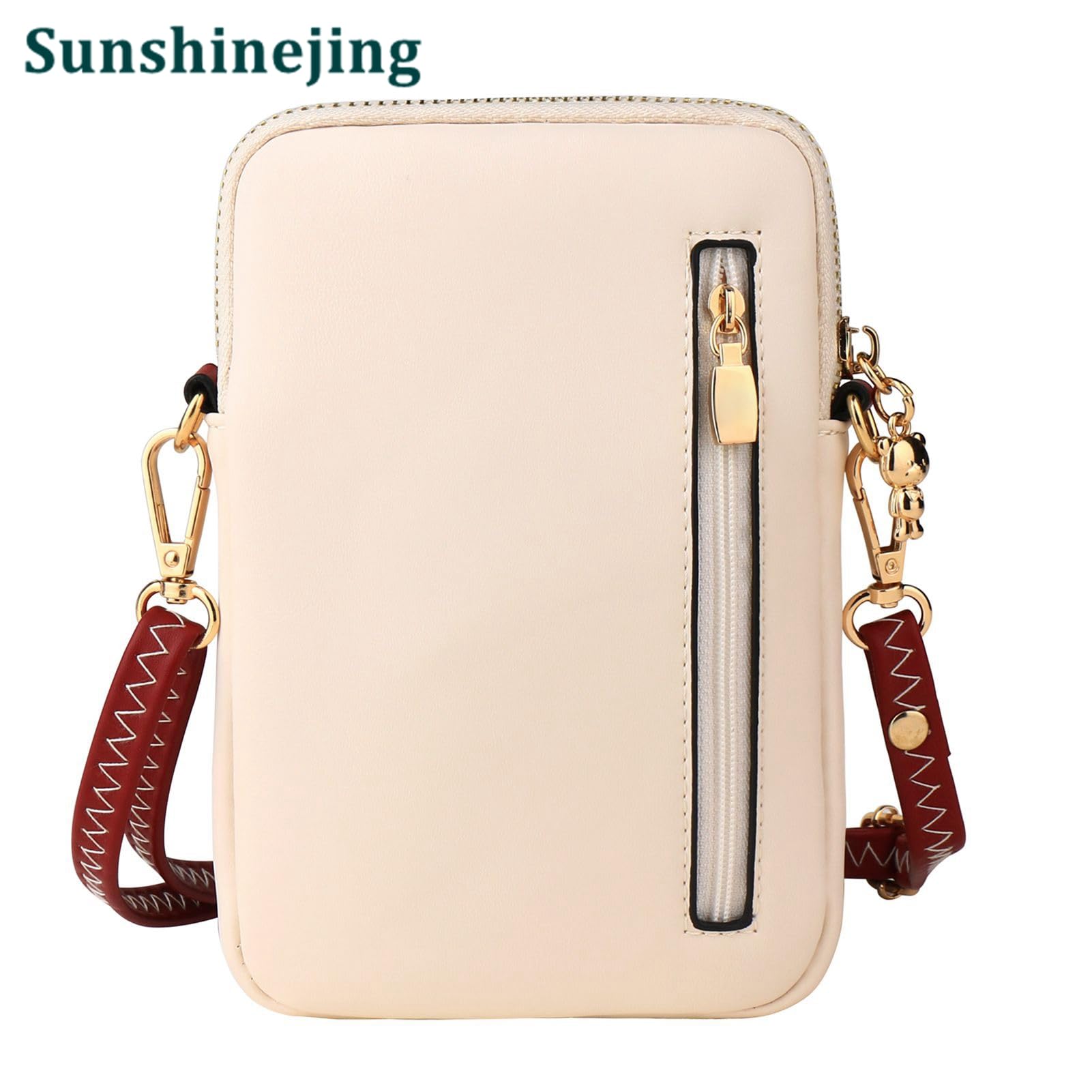 Small Crossbody Phone Bag for Women Leather Cute Cat Cellphone Purse Shoulder Bags PU Wallet (Off White)