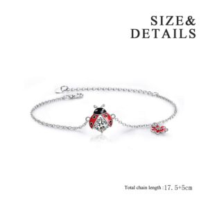 POPLYKE Ladybug Bracelet for Women 925 Sterling Silver Bracelet Jewelry Gifts for Mother Daughter Sister Grandma