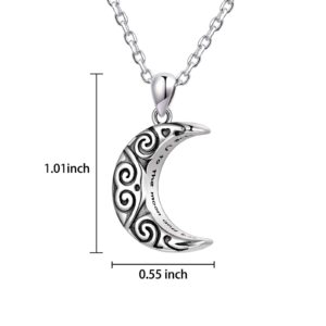 JXJL Cremation Moon Pendant Urn Necklace 925 Sterling Silver Women Girls Classic Celtic Cresent Memorial Locket Jewelry for Ashes Keepsake