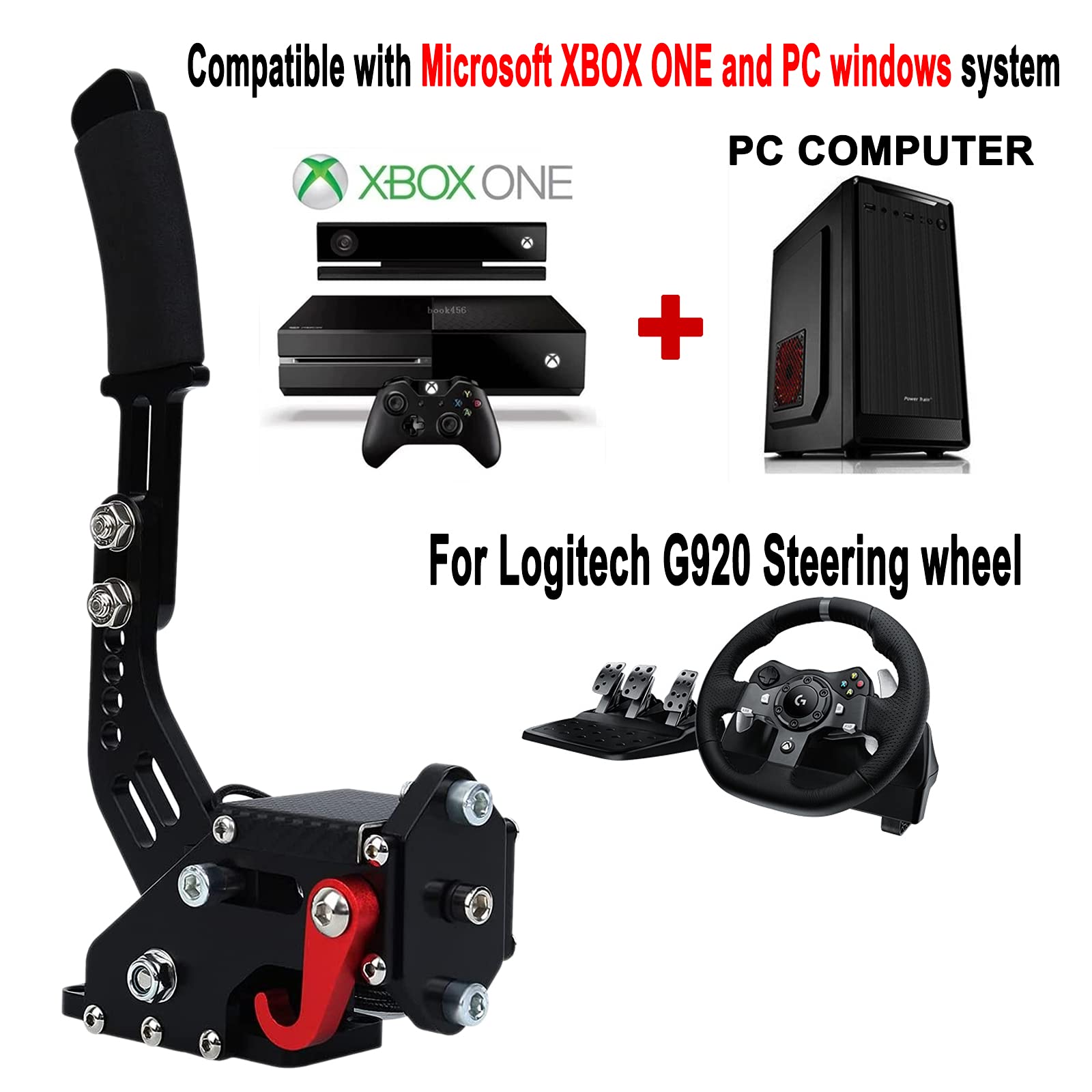 64Bit USB Handbrake SIM For XBOX ONE Racing Games Compatible with G920 FANATECOSW Dirt Rally Without Clamp With Black Stainless Steel Fixed Plate (Black-With Black Stainless Steel Fixed Plate)