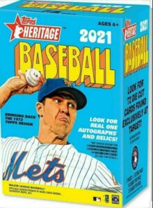 2021 topps heritage baseball factory sealed blaster box 8 packs of 9 cards 72 cards in all. classic 1972 vintage topps design chase rookie cards of an amazing rookie class such as joe adell, alex bohm, casey mize and many more blasters are my personal fav