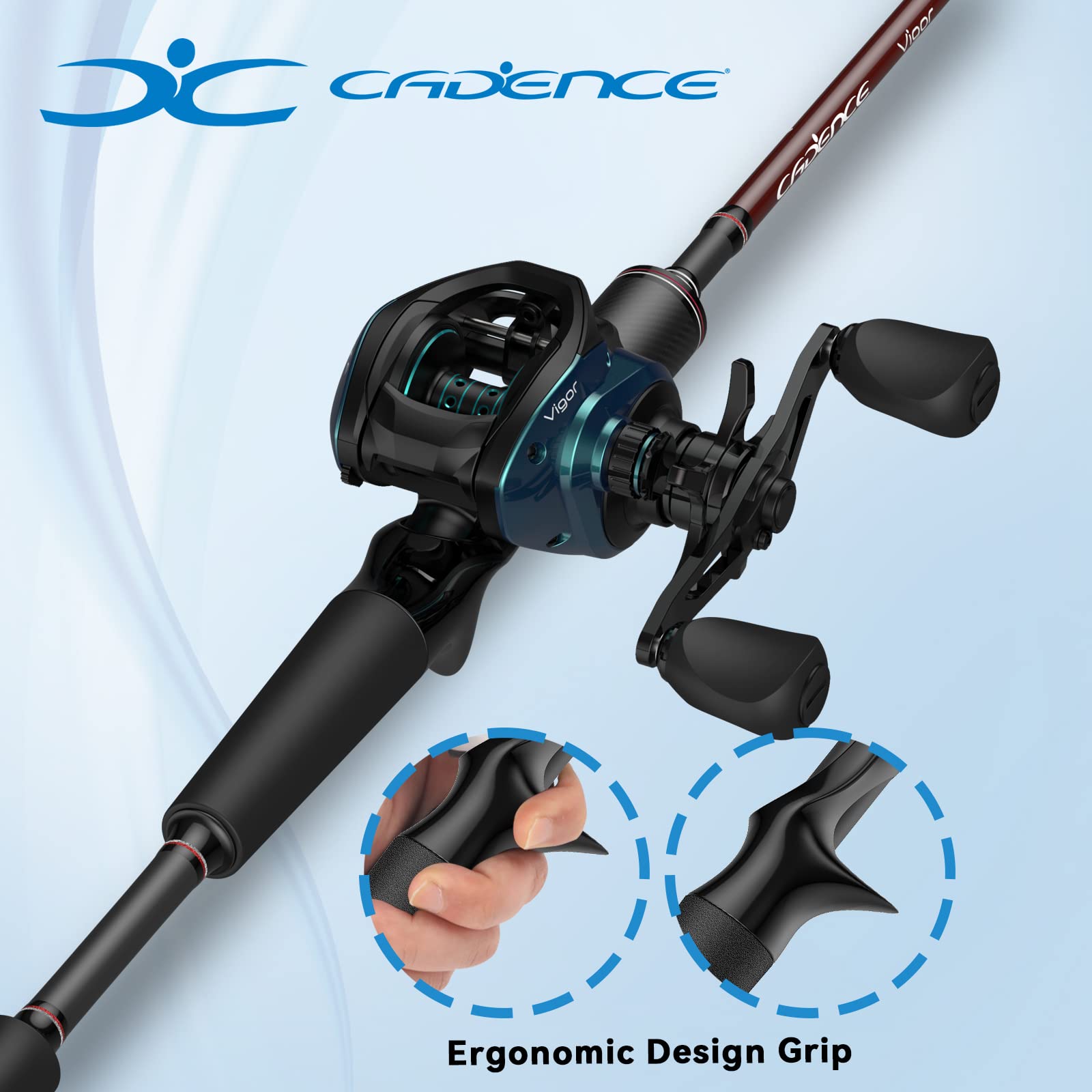 Cadence Vigor Baitcasting Rod 2-Piece Fishing Rods Ultralight & Sensitive Baitcaster Rod-37 Ton Carbon Fuji Reel Seat & Stainless Steel Guides with SiC Inserts Portable Baitcast Rods