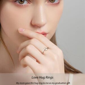 Hug Ring Sterling Silver Adjustable - White Gold/18K Gold/Rose Gold Plated Couple Hug Ring Hugging Rings for Women Mens Wedding Band Rings Wrap Around Hand Jewelry for Teen Girls Sizes 5-9