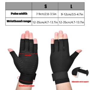 Copper Wrist Compression Arthritis Gloves (1 Pair), Wrist Support Brace Fingerless Glove with Adjustable Strap for Hand Pain Relief, Carpal Tunnel, Rheumatoid, Tendonitis, Swelling, Fits Women & Men