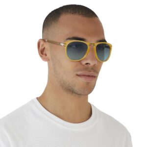 Persol Men's PO0714SM Steve McQueen Aviator Sunglasses, Opal Yellow/Blue Gradient Polarized, 54 mm