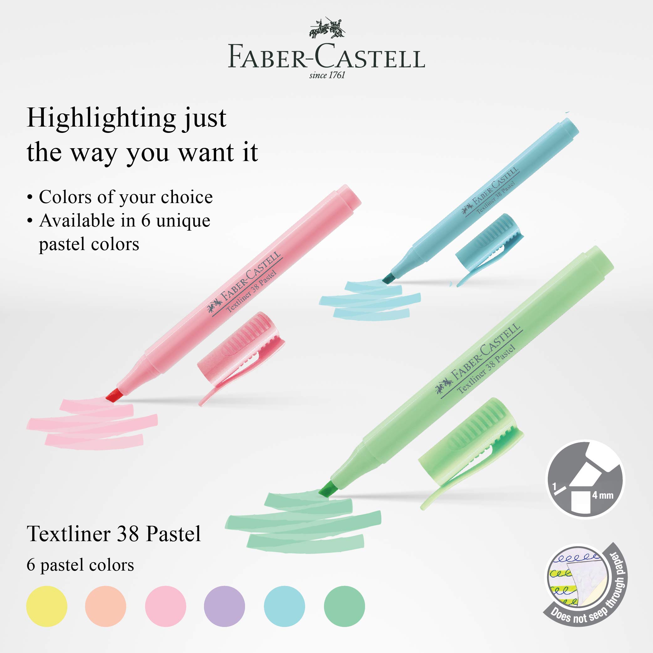 Faber-Castell Textliner 38 Pastel Highlighter Pen(Box of 10, Lemon) -2 Line Widths for broad and fine marking, Unique Soft Pastel Colors, Clipped Holder, Great Marking Performance For Adults & Kids