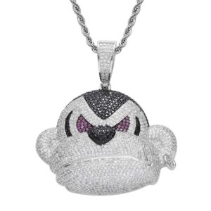 ICEDIAMOND Iced Out Fashion Hunk Gorilla Pendant with Rope Chain, 14K Gold Plated Full Shiny CZ Diamonds Urban Street Wear Necklace, Hip Hop Jewelry for Men Women (White)