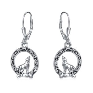 yfn viking wolf dangle drop earrings sterling silver norse celtic wolf moon earrings for women (wolf earrings)