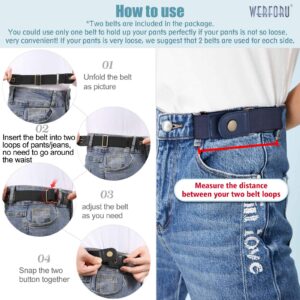 WERFORU 2 Pack No Buckle Elastic Belt for Women Men 2 Loop Stretch Buckle-Free Belt for Jeans Pants (blue, Fits 2 loop distance : 7"-14")