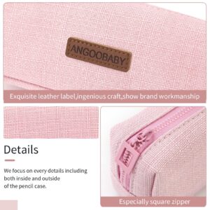 ANGOOBABY Small Pencil Case Student Pencil Pouch Coin Pouch Cosmetic Bag Office Stationery Organizer for Teen School-Pink