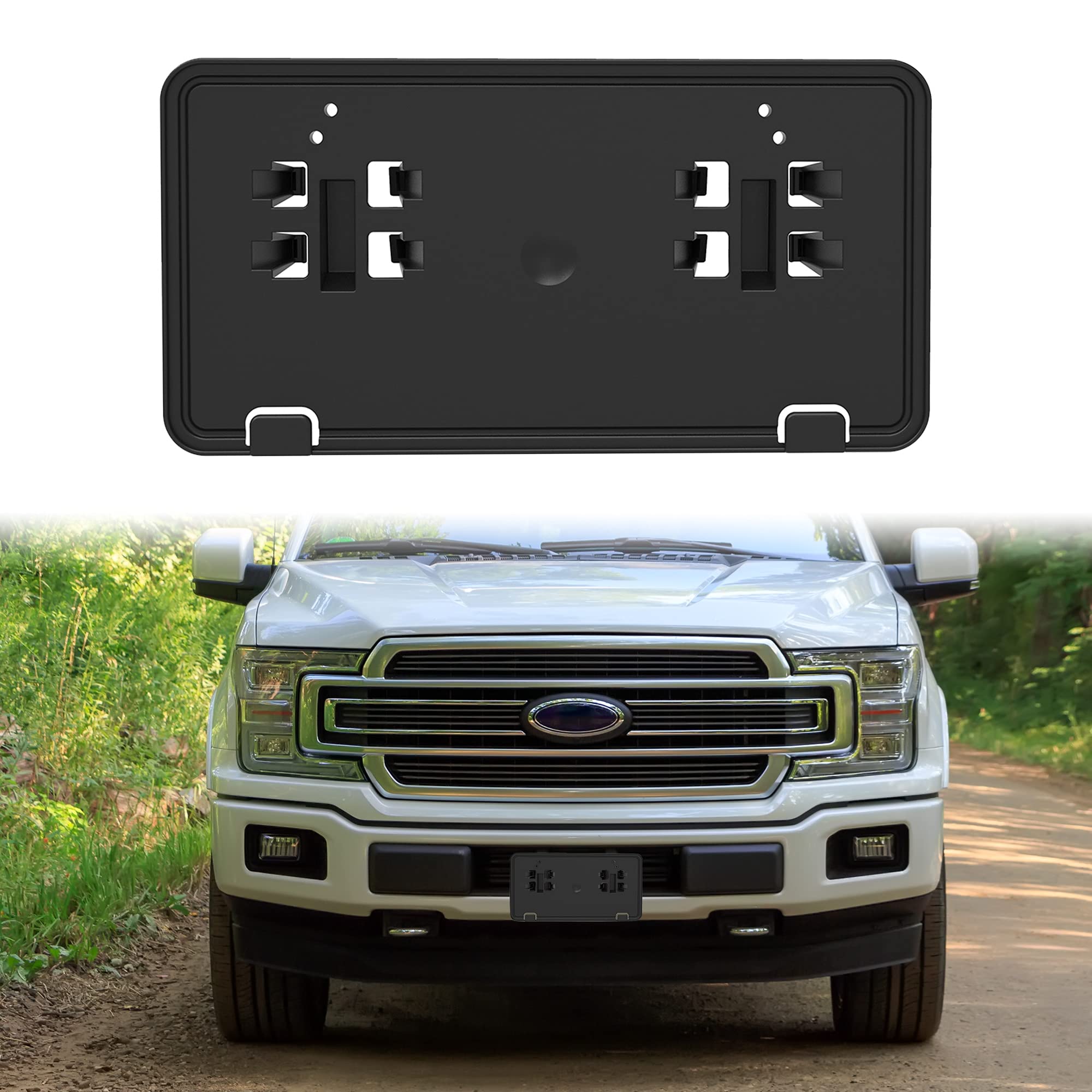 KEWISAUTO Front License Plate Frame for F150 18-20, Black Front Bumper License Plate Bracket Holder Cover for Ford F150 2018-2020 Accessories (1PCS, Replace #JL3Z-17A385-BA)