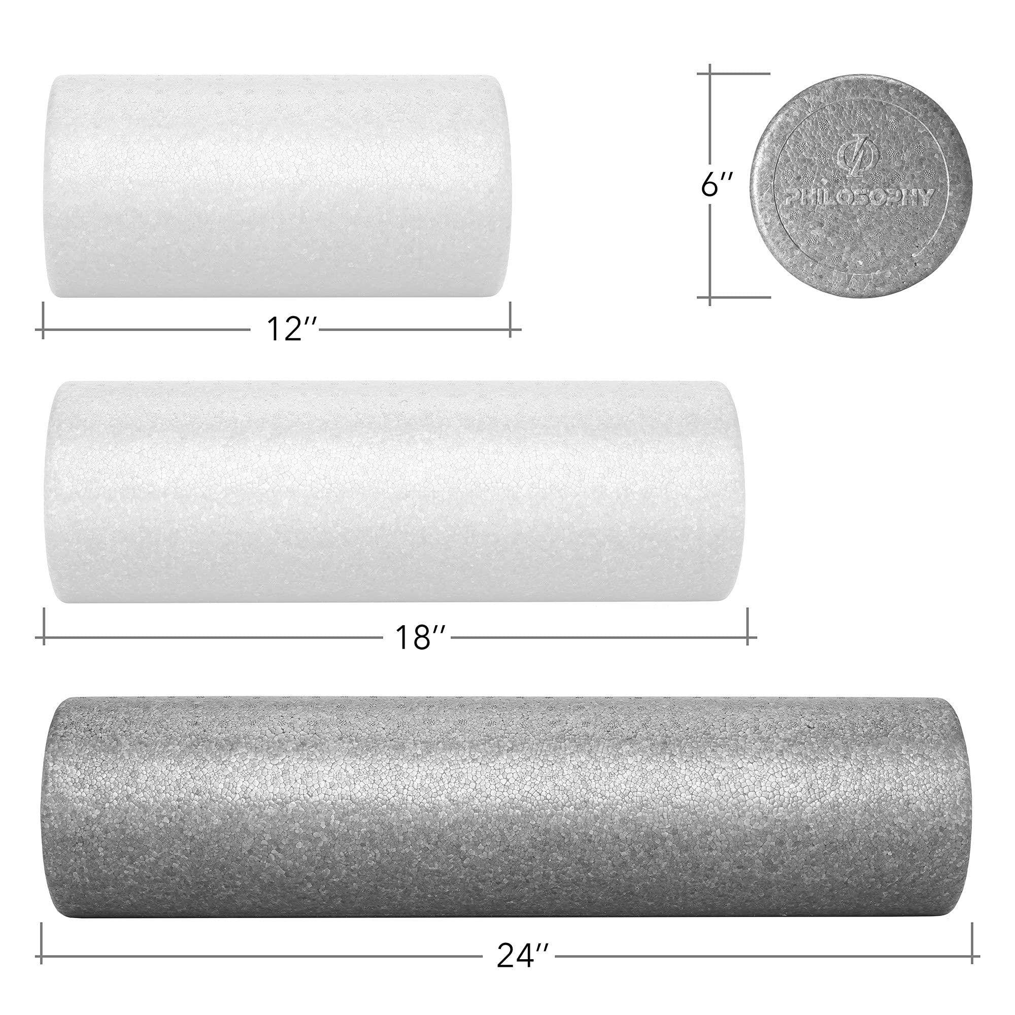 Philosophy Gym 24" High-Density Foam Roller for Exercise, Massage, Muscle Recovery - Round, Gray