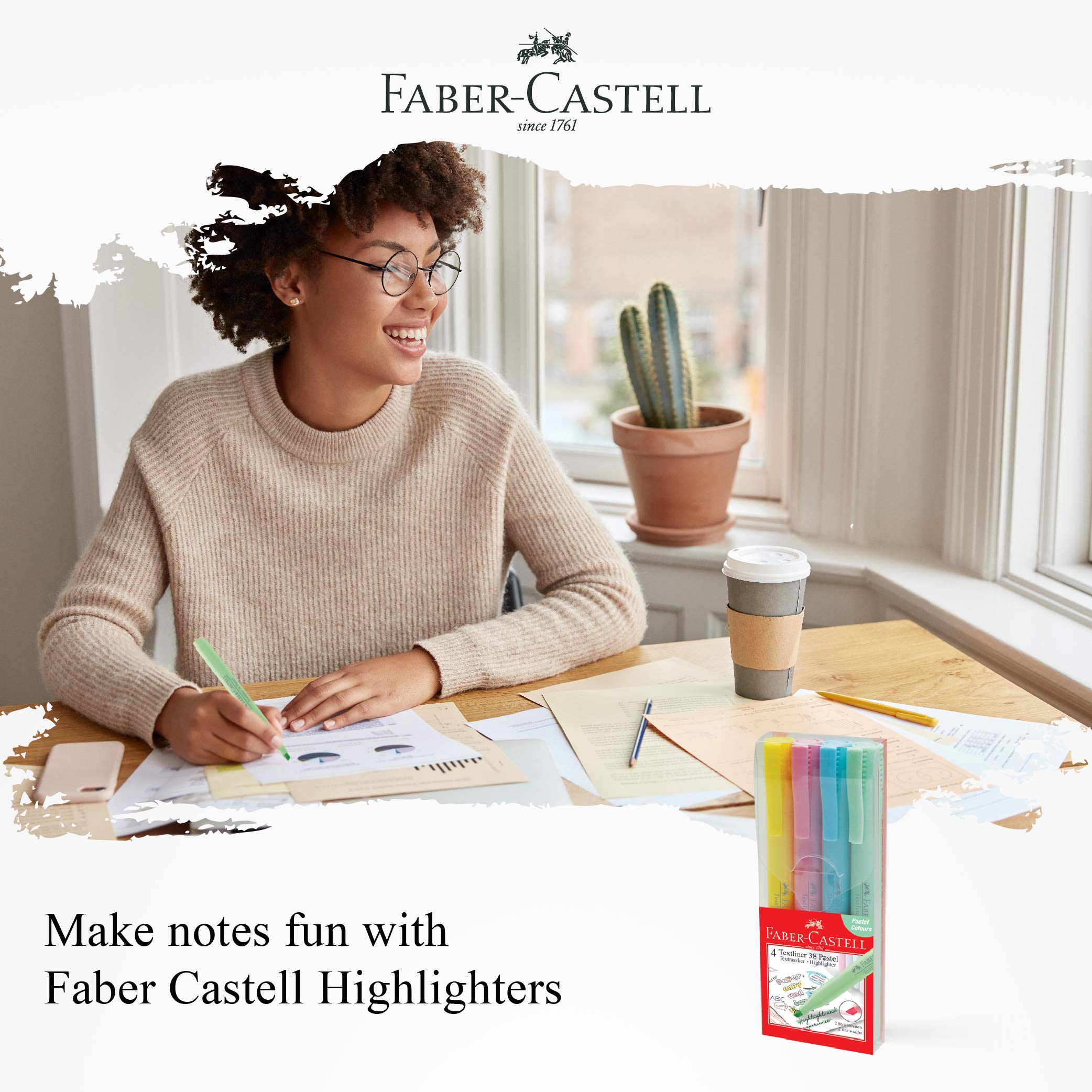 Faber-Castell Textliner 38 Pastel Highlighter Pen(Box of 10, Lemon) -2 Line Widths for broad and fine marking, Unique Soft Pastel Colors, Clipped Holder, Great Marking Performance For Adults & Kids