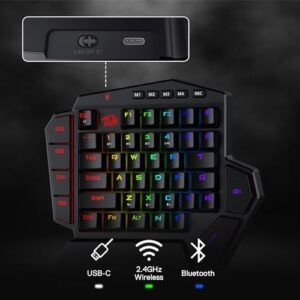 Redragon K585 PRO Wireless One-Handed Mechanical Keyboard, 42 Keys 3-Mode RGB 40% Gaming Keypad w/ 7 Onboard Macro Keys, Detachable Wrist Support, Rechargeable Battery (Blue Switch)