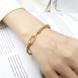 COLORFUL BLING Unisex Stainless Steel Cable Wire Bracelets Charm Bangle Bracelet Best Friend Sister Fashion Jewelry Gift for Women Men - dia 2.44inch gold