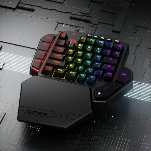 Redragon K585 PRO Wireless One-Handed Mechanical Keyboard, 42 Keys 3-Mode RGB 40% Gaming Keypad w/ 7 Onboard Macro Keys, Detachable Wrist Support, Rechargeable Battery (Blue Switch)