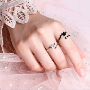 Angel VS Devil Wings Couple Ring Creative Simple Living Mouth Jewelry Gifts for Girlfriends