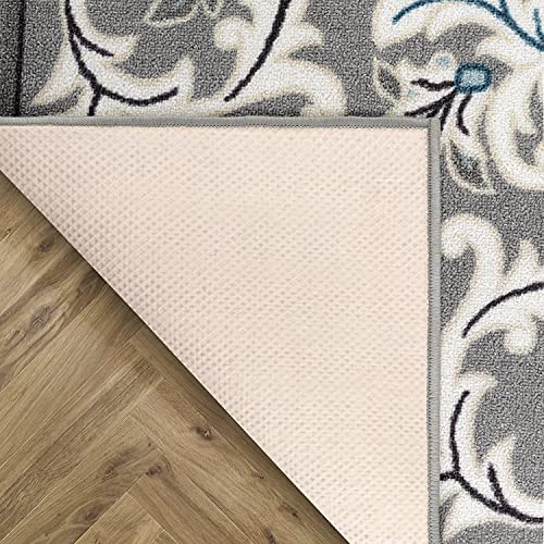 Antep Rugs Alfombras Non-Skid (Non-Slip) 5x7 Rubber Backing Modern Floral Low Profile Pile Indoor Area Rugs (Gray, 5' x 7')