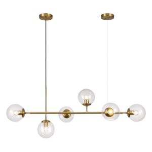 kco lighting 6 light bubble chandelier lighting clear glass globe chandelier brass gold linear chandelier mid century modern pendant light for living room kitchen island dining room