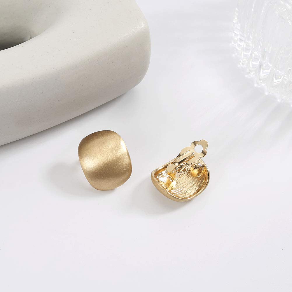 TONLUYAX Matte Gold Clip On Earrings For Women Geometric Square Casual Fashion Not Pierced Earrings Jewelry