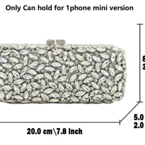 Boutique De FGG Women Silver Crystal Clutch Bag Minaudiere Box Handbag Party Prom Rhinestone Clutch Purse Wedding Bag, Small