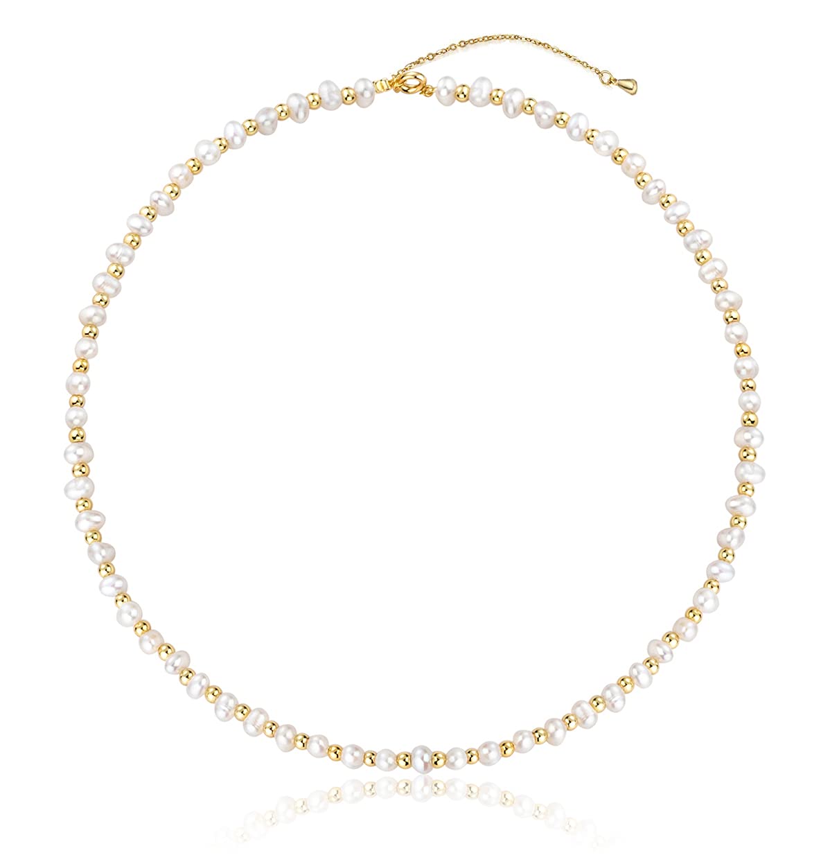 Fashion Jewelry Small Gold Pearl Necklace Choker 3mm Handpicked Pearl 18K Gold Plated Bead Ball Chain Dainty Jewelry Gifts for Women Girls