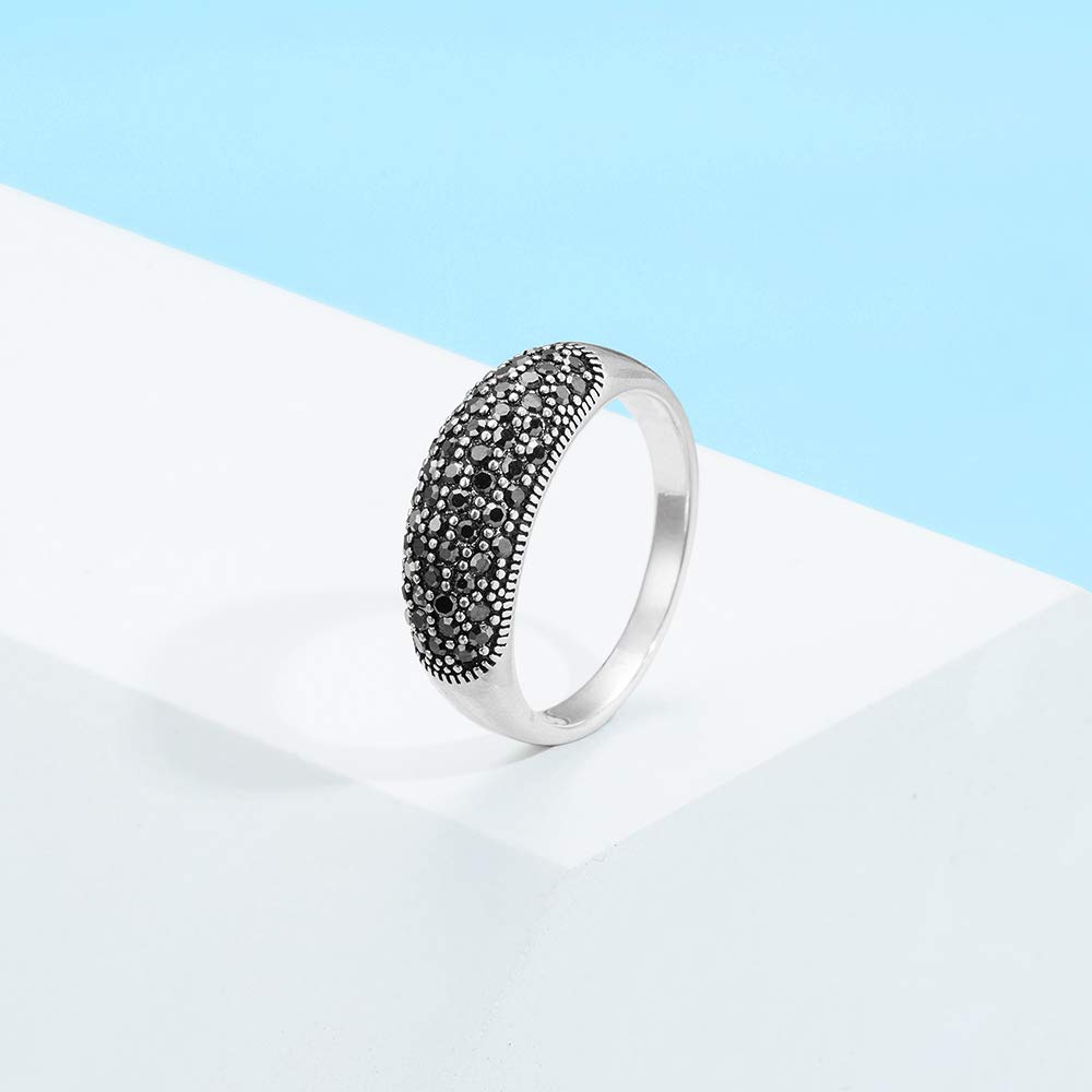 Mytys Vintage Style Statement Rings for Women Black Marcasite Elegant Wide Bands Ring Size 6