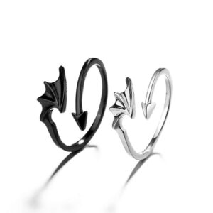 Angel VS Devil Wings Couple Ring Creative Simple Living Mouth Jewelry Gifts for Girlfriends