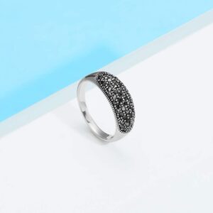 Mytys Vintage Style Statement Rings for Women Black Marcasite Elegant Wide Bands Ring Size 6