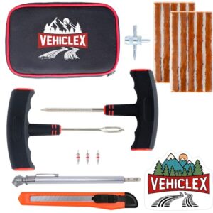 vehiclex tire plug repair kit for car, motorcycle, atv, tractor, lawn mover - essential tire repair kit for flat tire punctures repair