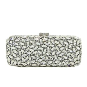 Boutique De FGG Women Silver Crystal Clutch Bag Minaudiere Box Handbag Party Prom Rhinestone Clutch Purse Wedding Bag, Small