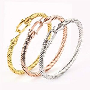 COLORFUL BLING Unisex Stainless Steel Cable Wire Bracelets Charm Bangle Bracelet Best Friend Sister Fashion Jewelry Gift for Women Men - dia 2.44inch gold