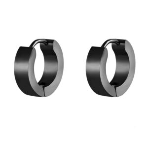 HIJONES Men's Women's Stainless Steel Small Hoop Huggie Hinged Earrings Ear Stud Piercings Black