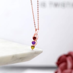 Gem Stone King 18K Rose Gold Plated Silver 4MM Heart Gemstone Birthstone Three Stone Pendant Necklace For Women with 18 Inch Silver Chain