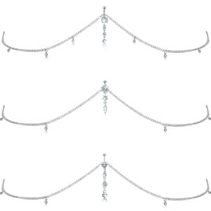 hicarer 3 pieces silver crystal belly ring with chain rhinestone waist body chain bikini belly chain beach accessories jewelry for women adults(silver)