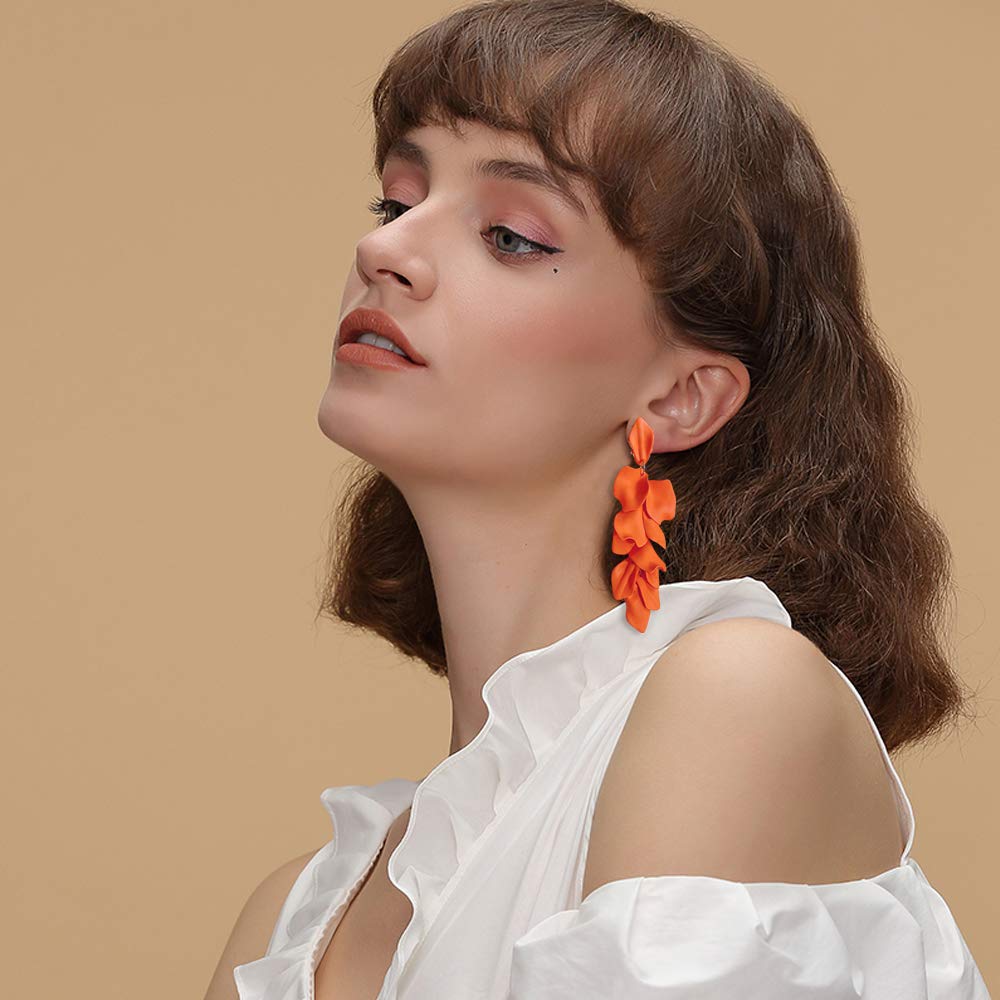 Just Follow Long Acrylic Rose Petal Earrings Dangle Exaggerated Flower Earrings Drop Statement Floral Tassel Earrings for Women (Long Acrylic Rose Petal Earrings-Orange)