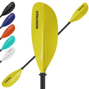 WONITAGO Kayak Paddle Premium Fiberglass Paddle with Reinforced Nylon Blades, Floating Oars for Kayaks, 20cm Adjustable Kayaking Paddles Accessories, 3 Piece Yellow