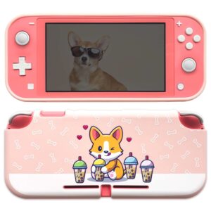 BelugaDesign Corgi Boba Case | Cute Kawaii Dog Bubble Tea Pastel Pet Cover | Snap Shell Compatible with Nintendo Switch (Switch Lite, Pink)