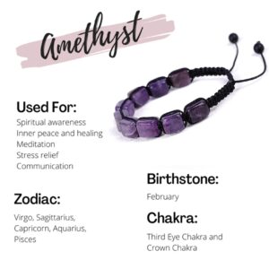 HESHPAWS Genuine Amethyst Adjustable Bracelets Crystal Healing Stones Bracelets Supernatural Reiki Natural Stones Bead Bracelets for Women Men (Amethyst)