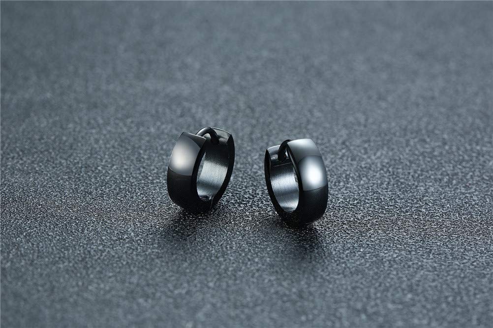 HIJONES Men's Women's Stainless Steel Small Hoop Huggie Hinged Earrings Ear Stud Piercings Black