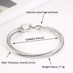 COLORFUL BLING Unisex Stainless Steel Cable Wire Bracelets Charm Bangle Bracelet Best Friend Sister Fashion Jewelry Gift for Women Men - dia 2.44inch gold