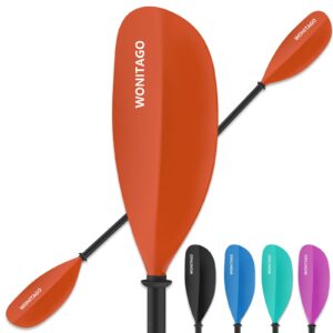 WONITAGO Kayak Paddles Carbon Fiber Shaft Paddle with Nylon Blades, Floating Adjustable Kayaking Oars, 3 Piece, 230-250 cm/90-98 Inches Orange